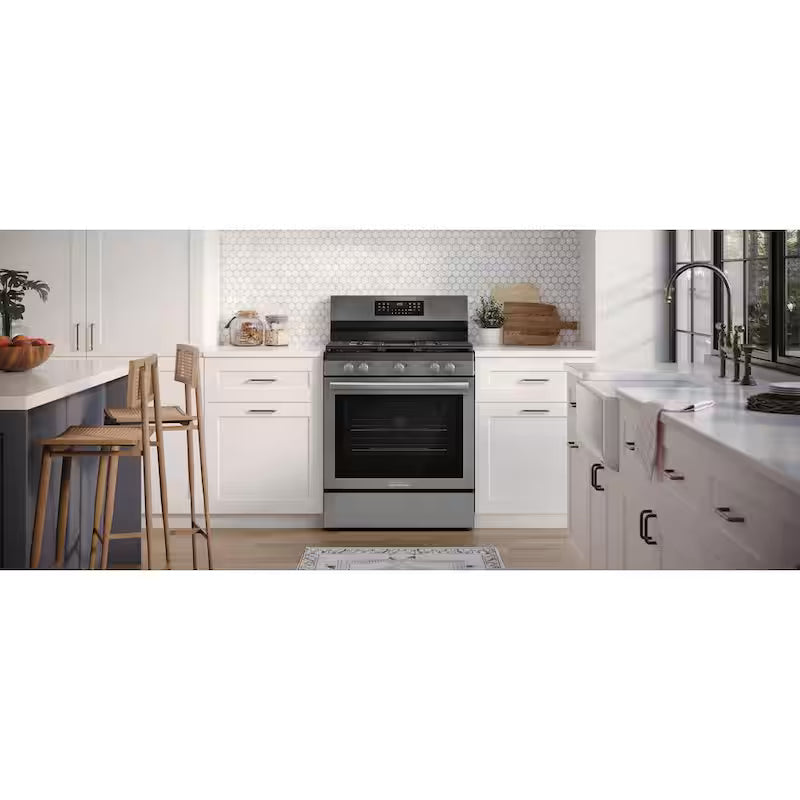 30 in. 5 Burner Freestanding Gas Range in Black Stainless Steel with True Convection and Air Fry J18013