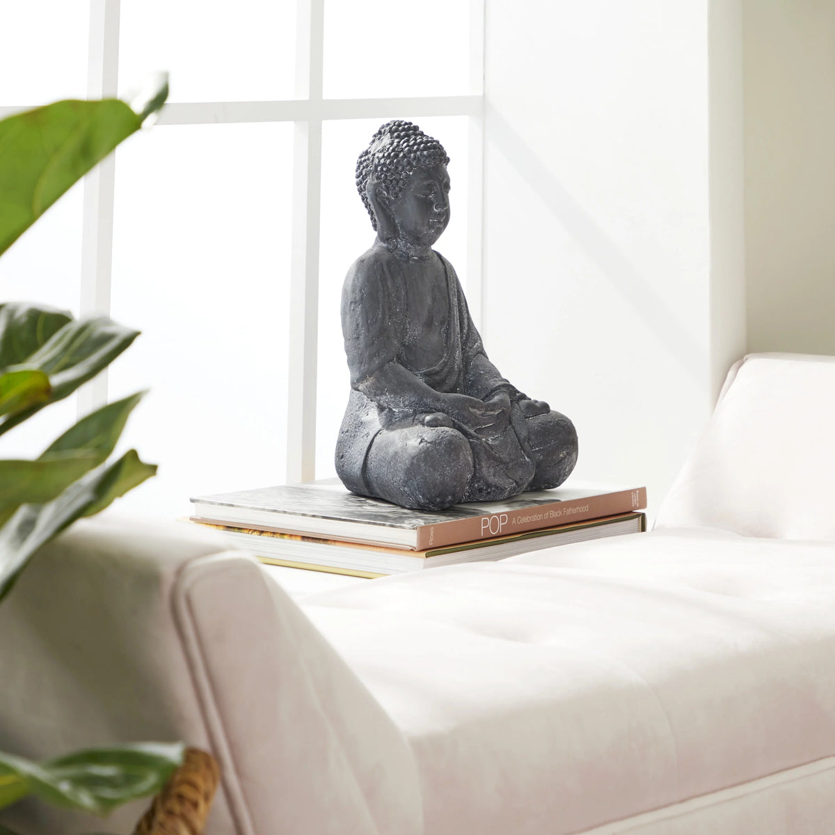 8" x 12" Gray Ceramic Meditating Buddha Sculpture G1753