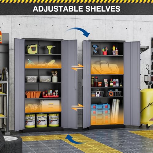 Black Steel Storage Cabinet with Lockable Doors and Adjustable Shelves L730