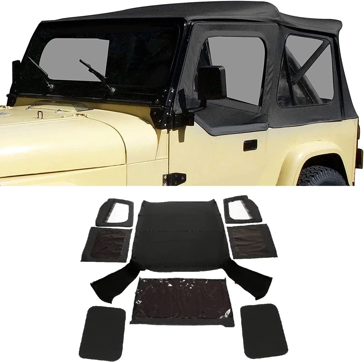 Convertible Soft Top Sailcloth for 1987-1995 Jeep Wrangler YJ Black 2 Door T141