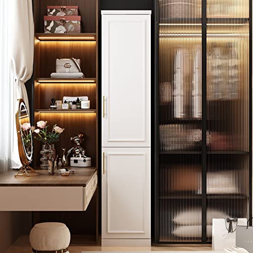 White 2 Door Tall Narrow Wardrobe Closet with Hanging Rod W6052
