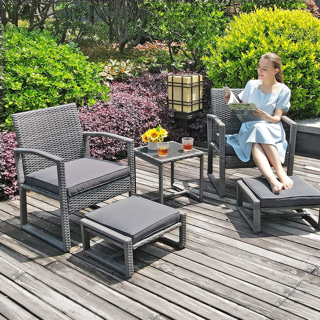 5 Piece Outdoor Patio Wicker Furniture Set with Ottomans Dark Grey G443613
