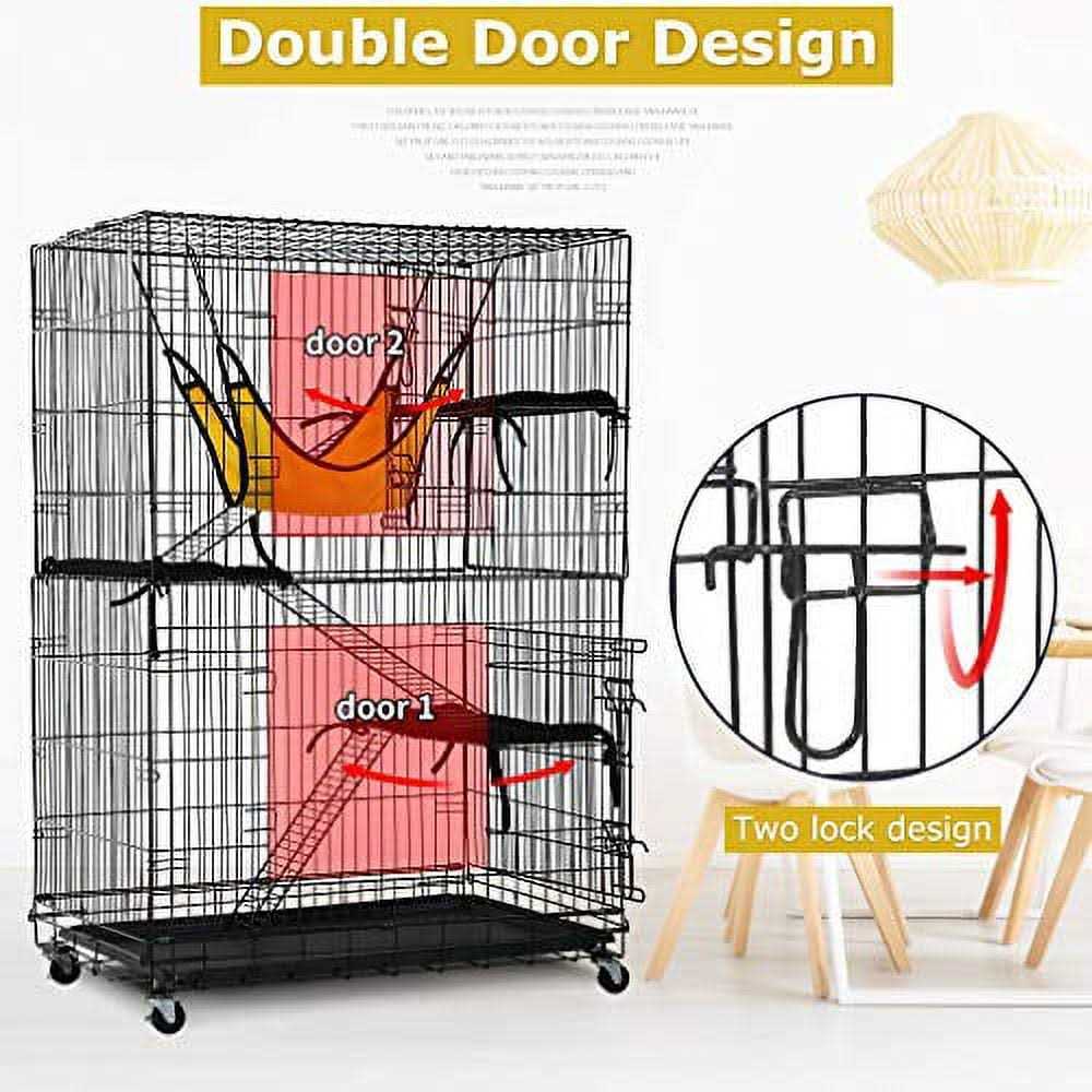 48 inches Cat Cage Crate Kennel Playpen with Hammock Bed Doors Ramp Ladders Shelves V979