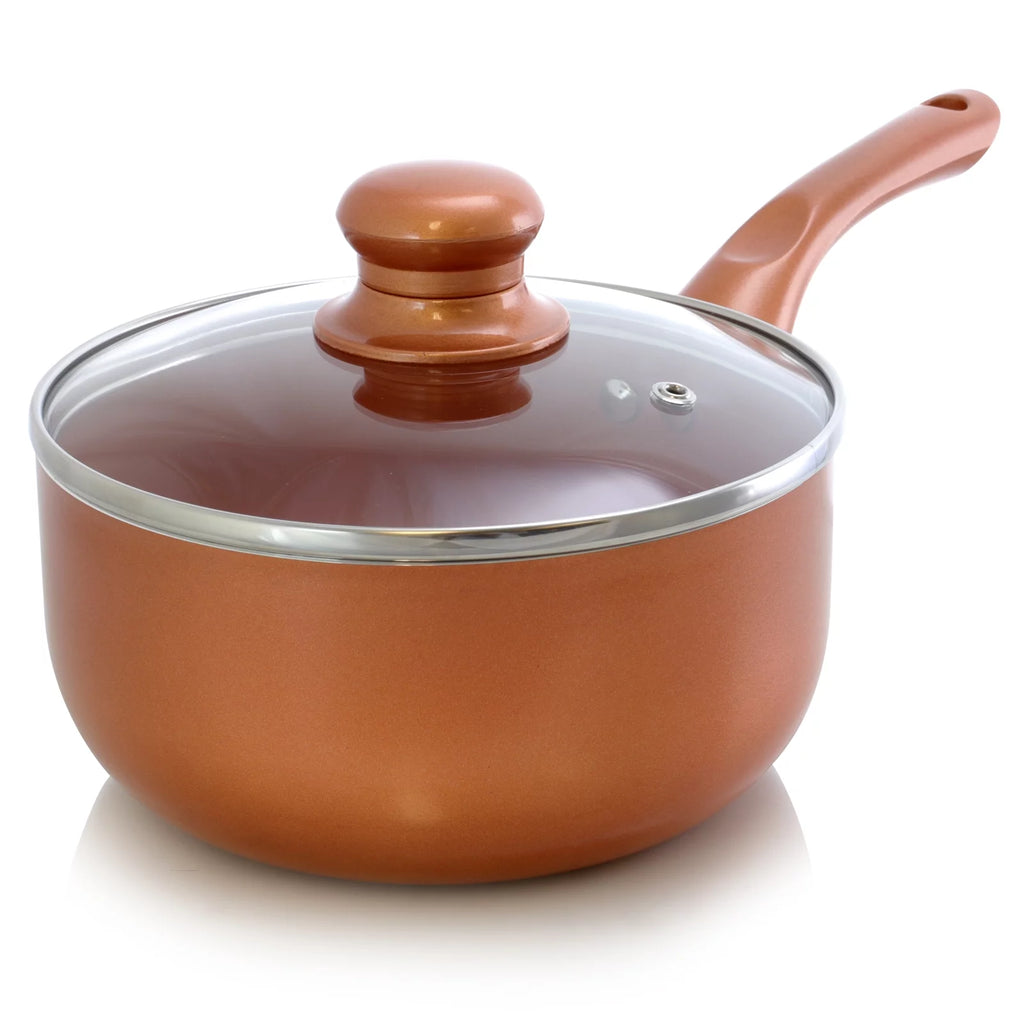 1.5 Qt. Copper Colored Ceramic Coated Saucepan with Glass Lid P860936