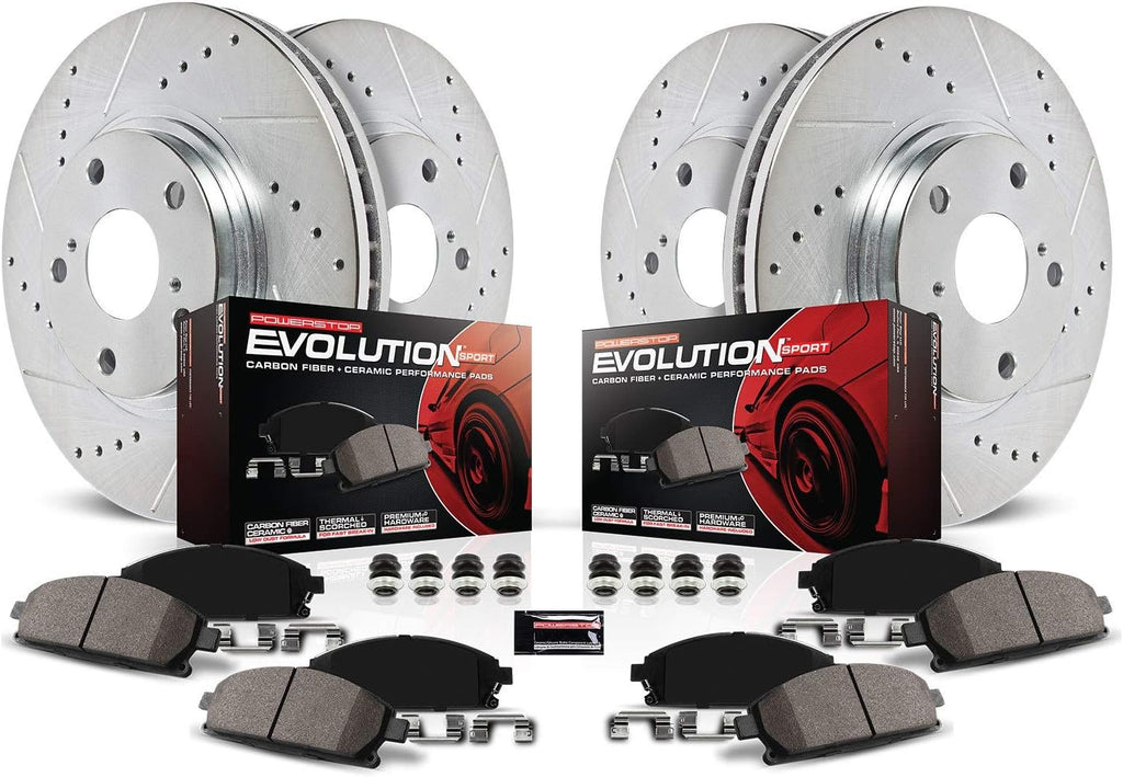 Front and Rear Carbon Fiber Brake Pads with Drilled & Slotted Brake Rotors Kit H997