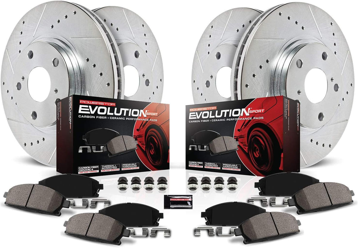 Front and Rear Carbon Fiber Brake Pads with Drilled & Slotted Brake Rotors Kit H997