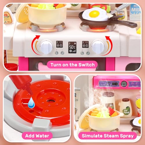 Pink Kids Play Kitchen Set with Sound & Light V4978