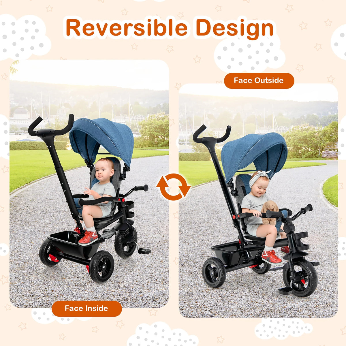 4-in-1 Baby Tricycle Pink T725046
