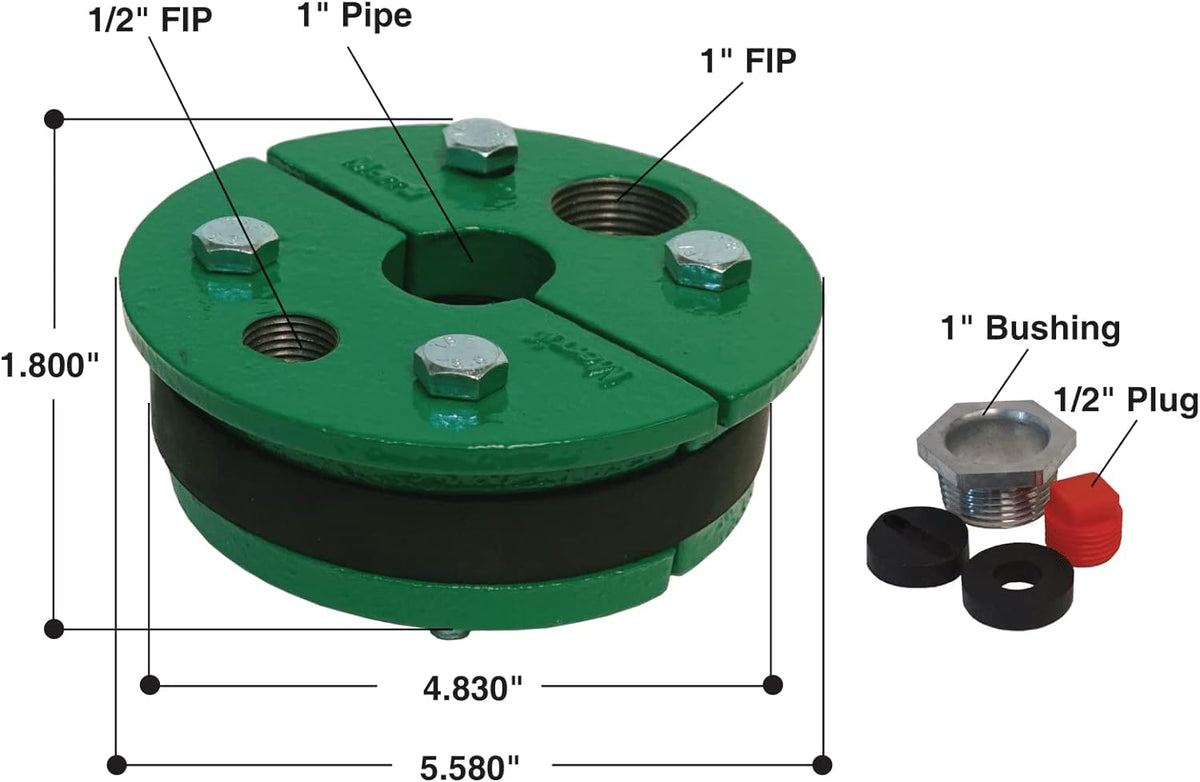 5 Cast Iron Well Seal Cap Split Top Plate Single Drop 1in A63848