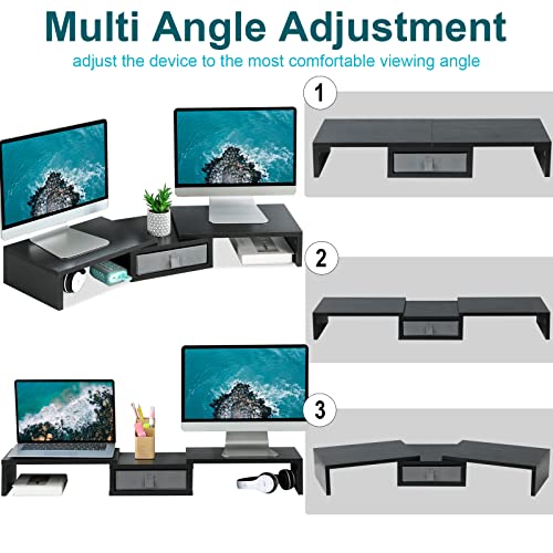 Dual Monitor Stand Riser with Drawer Adjustable (Rustic Brown) V229311