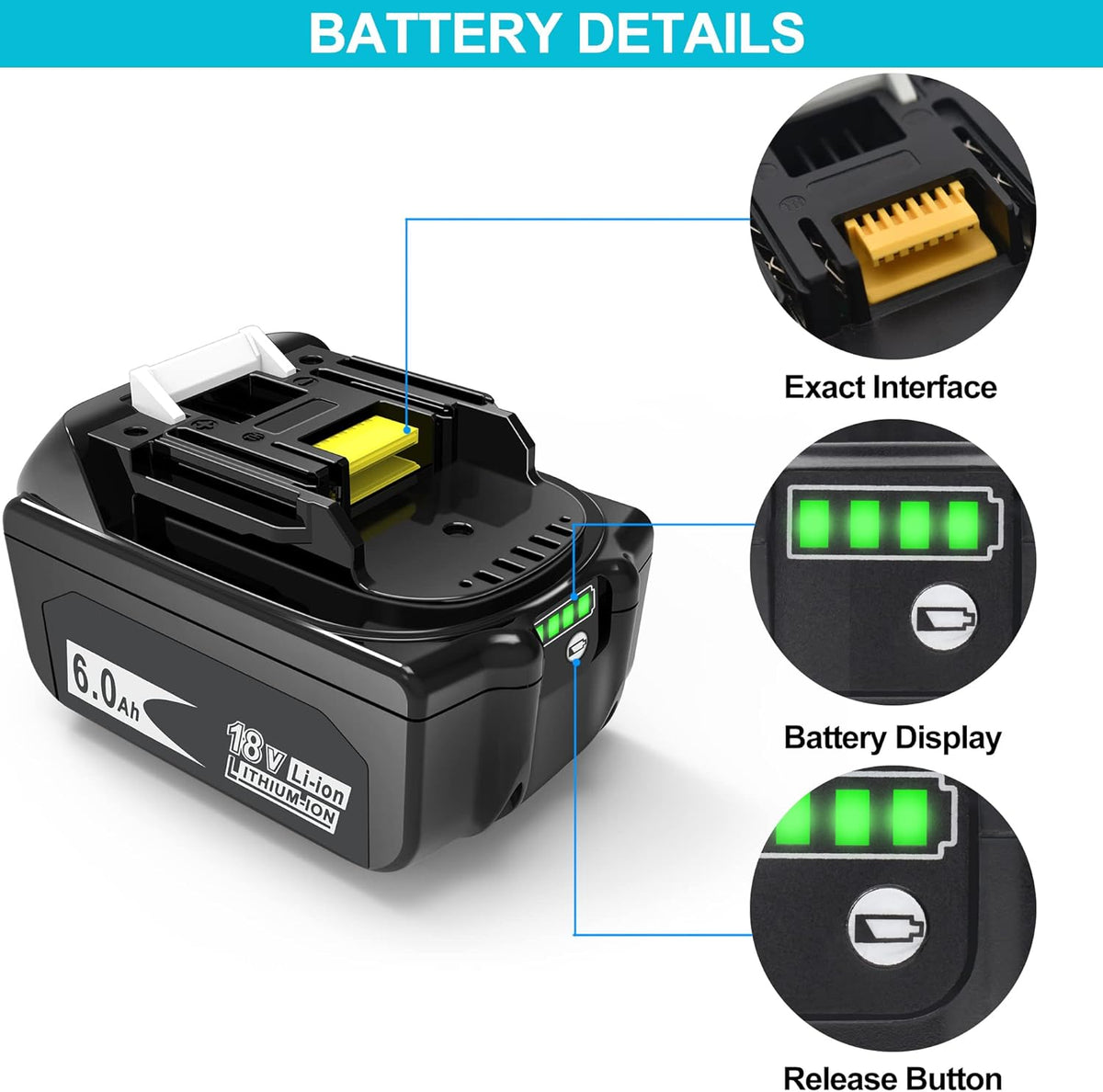 2 Packs 6.0Ah 18 Volt Battery Replacement with LED Indicator M69987