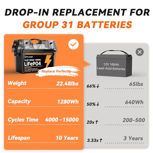 12V 100Ah LiFePO4 Battery Group 31 With Built-in 100A BMS U2021