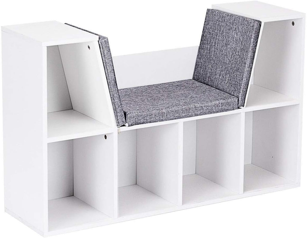 6-Cubby Kid Storage Bookcase Cushioned Reading Nook Bench I96147