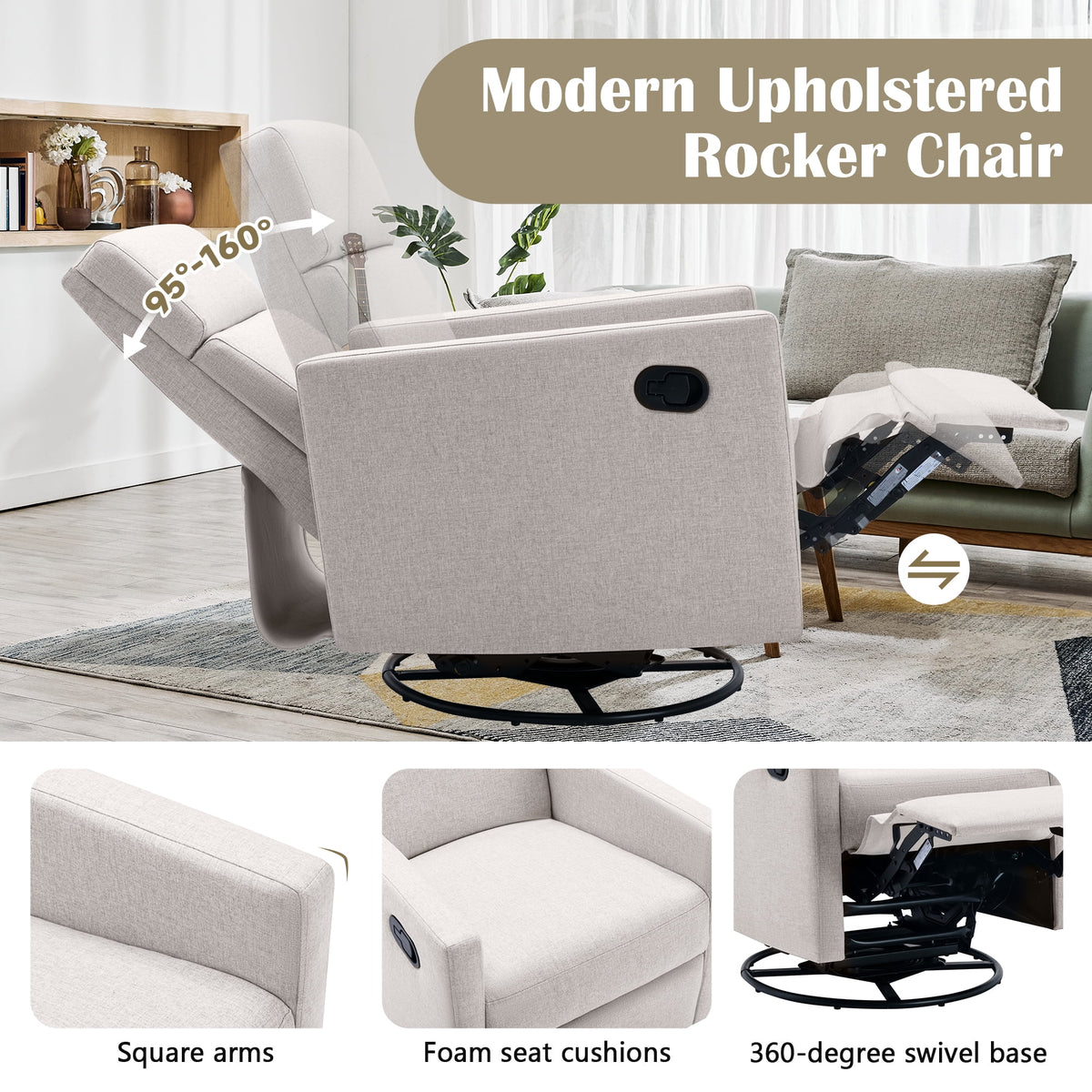 Tan Upholstered Swivel Recliner Chair M93107