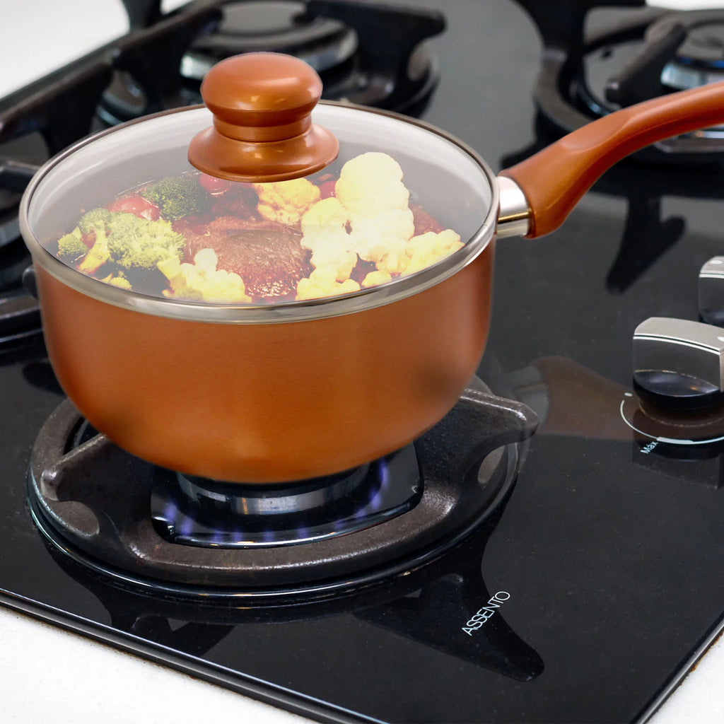 1.5 Qt. Copper Colored Ceramic Coated Saucepan with Glass Lid P860936
