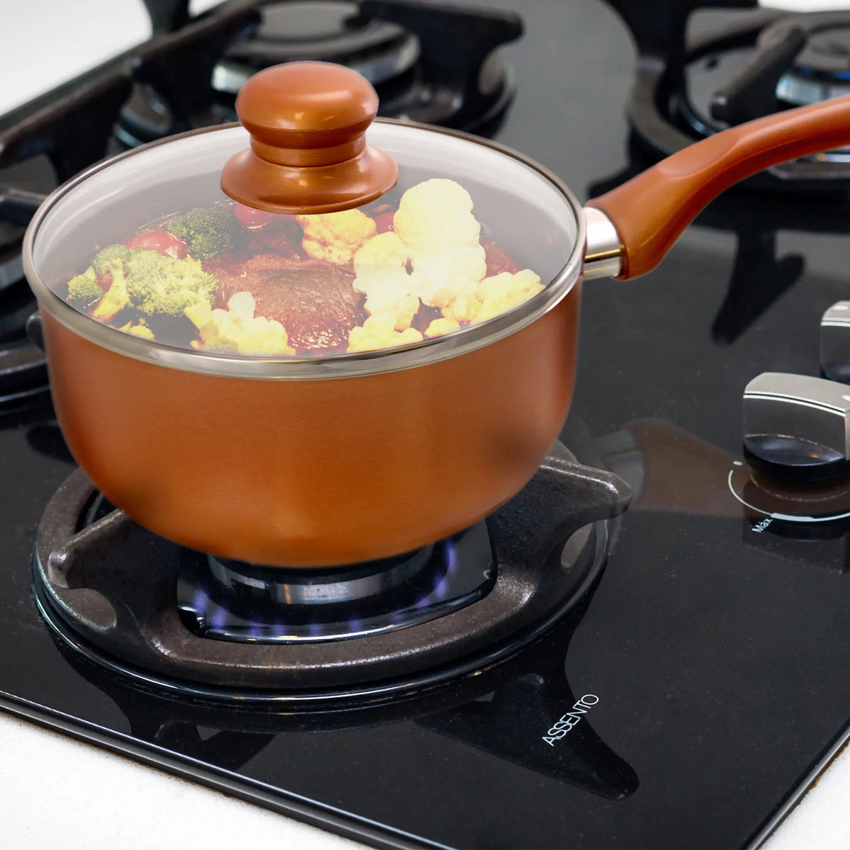 1.5 Qt. Copper Colored Ceramic Coated Saucepan with Glass Lid P860936