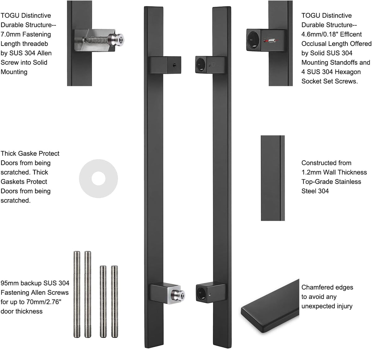 18 inches Solid Stainless Steel Push Pull Door Handle, Matte Black, Pack of 2 W358726