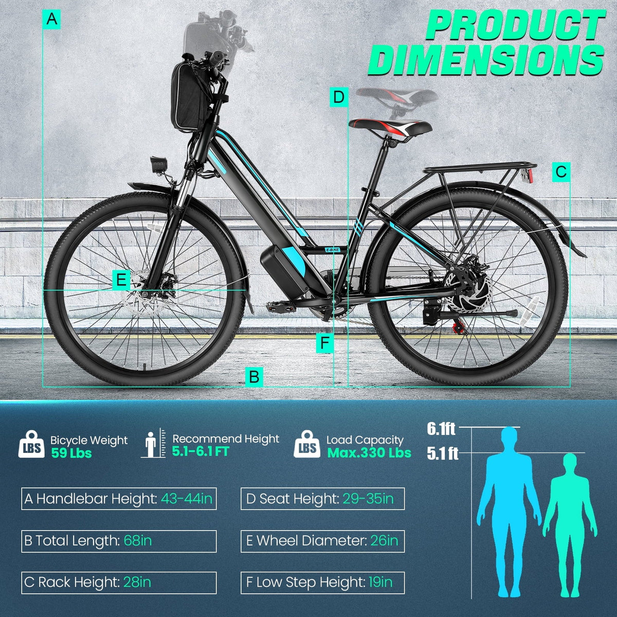 500W 26'' Electric Bike 48V Low Step Frame 7 Speed P8559
