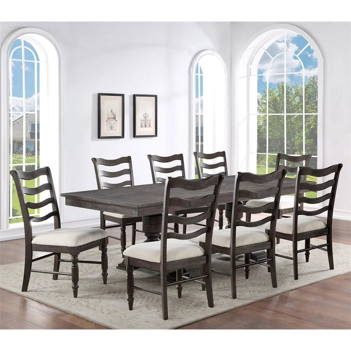 Washed Espresso Wood 9-piece Dining Set G182