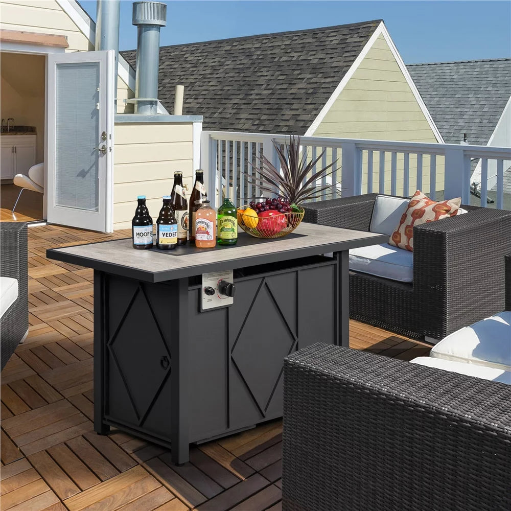 43″ Metal Fire Table with Ceramic Top & Cover L715