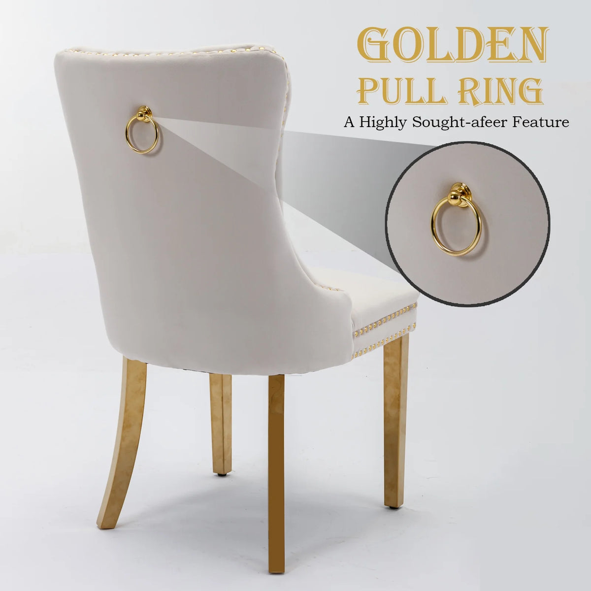 Beige Velvet Dining Chair Set of 2 with Gold Legs E914484