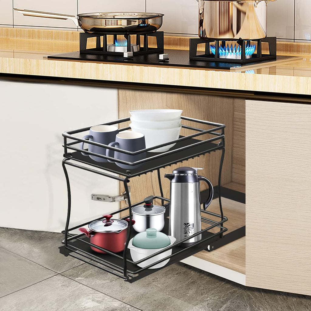 2-Tier Sliding Cabinet Organizer, 11.6 Wide, Carbon Steel L11163