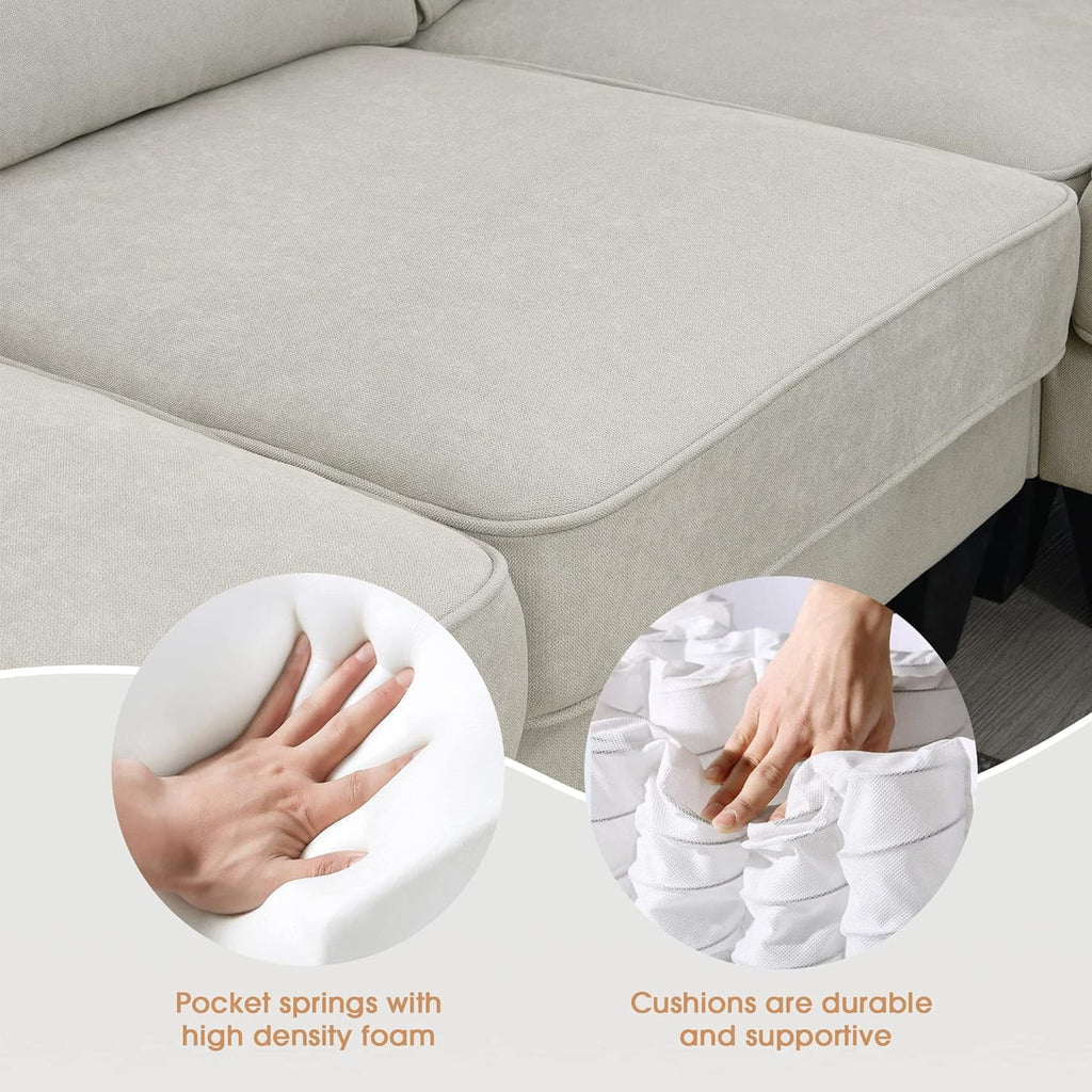 Beige 7-Seat U Shape Fabric Sectional Sofa with 3 Pillows D4027