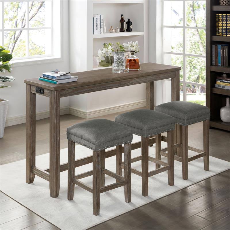 Wire-Brushed Gray Wood Counter Height Table S6964