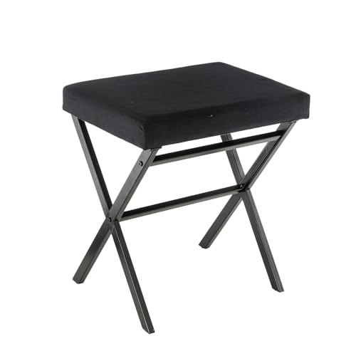 Black Square Thickened Cushion Vanity Stool with Metal X Legs E7809
