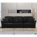 Black Velvet 3-Seater Sofa with Metal Legs and 3 Pillows K830401