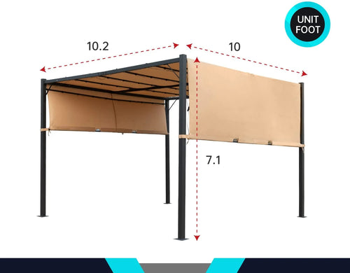 10x10 Retractable Steel Frame Pergola with Solar Powered Led Kit (Tan) R381
