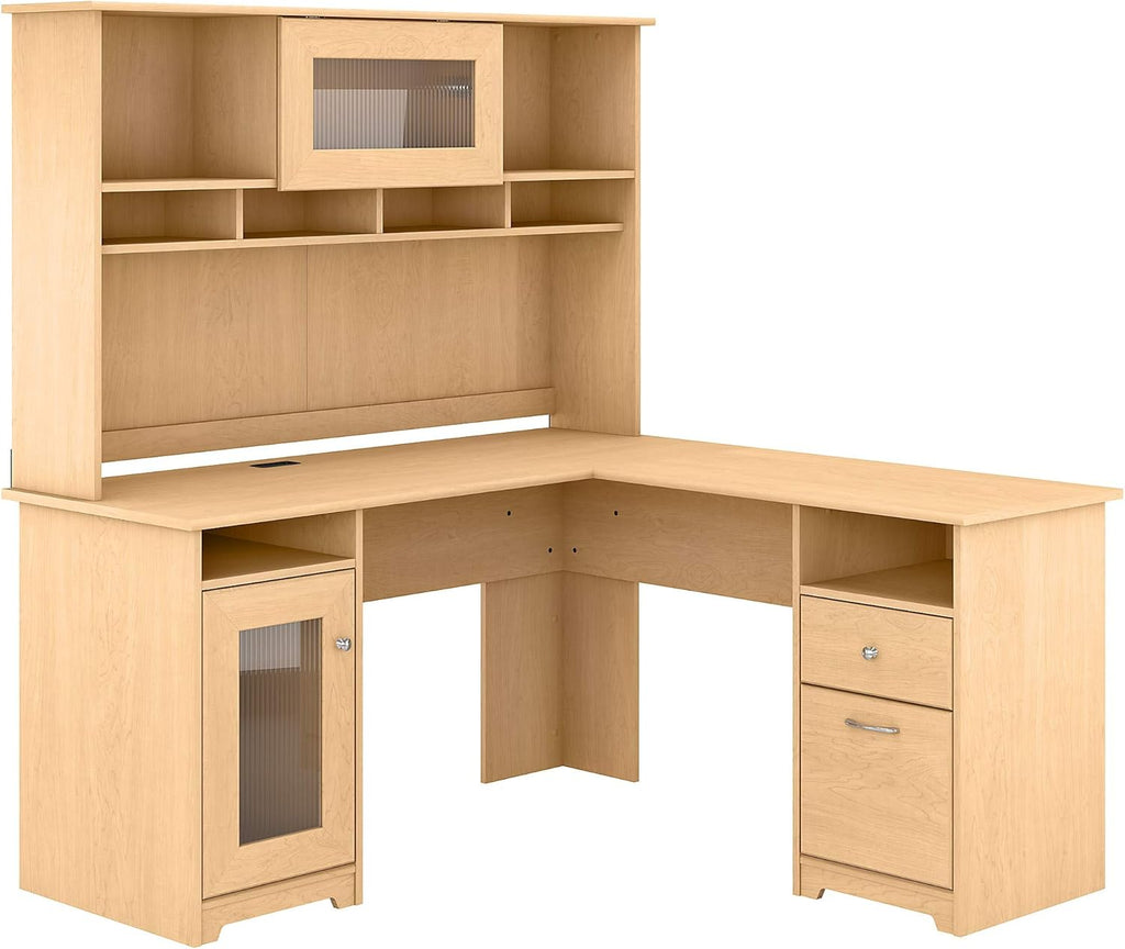 L Shape Desk with Hutch, 60W, Ash Gray S44536