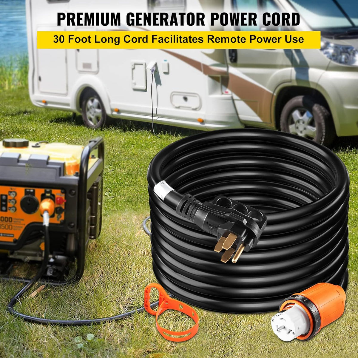 30' 50AMP 125/250V Generator Power Cord with Plug and Inlet Box I492196