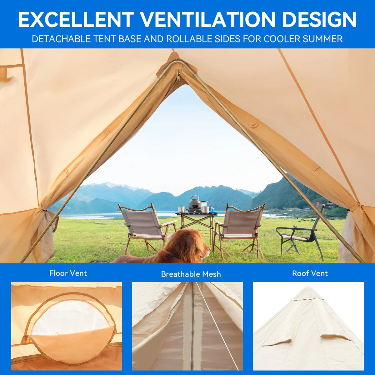 4 Seasons Waterproof Cotton Camping Tent with Stove Jacks E27978