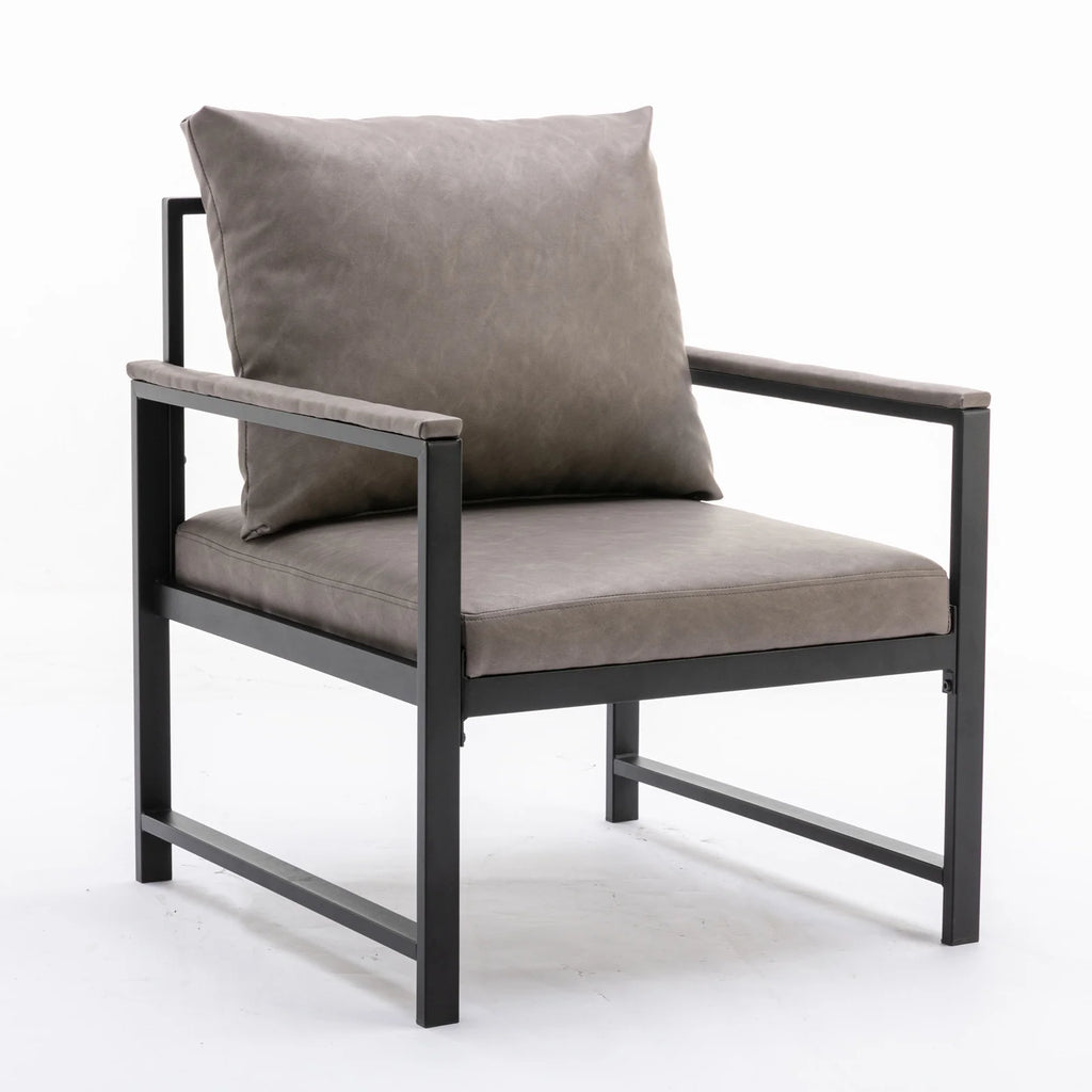 Gray Faux Leather Accent Chair with Black Metal Frame Z15376