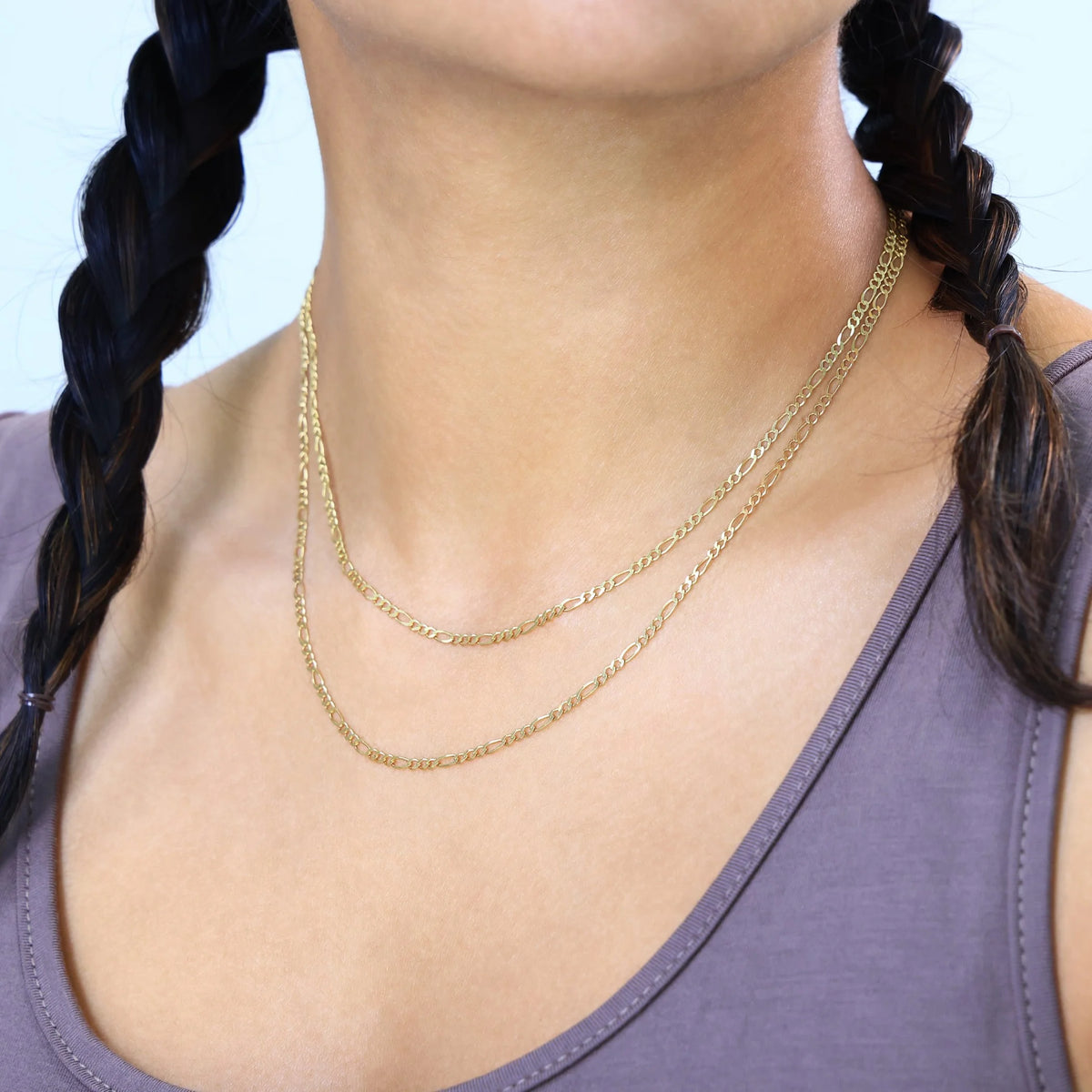 10k Yellow Gold Solid Figaro Chain Link Pendant Necklace 16" - 24" I566202