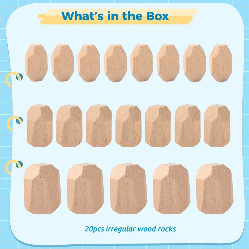 20Pcs Paint-Free Wooden Stacking Rocks Educational Toys D8262