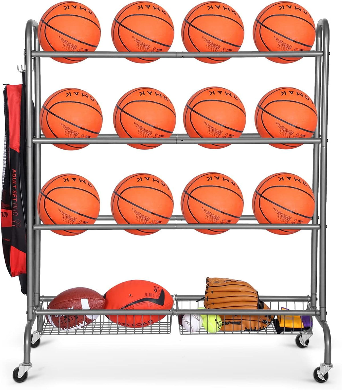 Ball Storage Cart with Baskets and Hooks G9551
