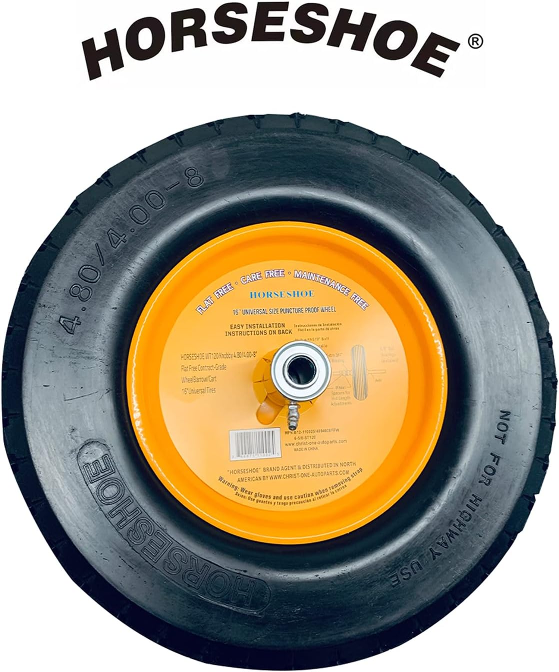 2Pk 4.80/4.00-8 Flat Free Solid Wheelbarrow Tire with Steel Rim B9390