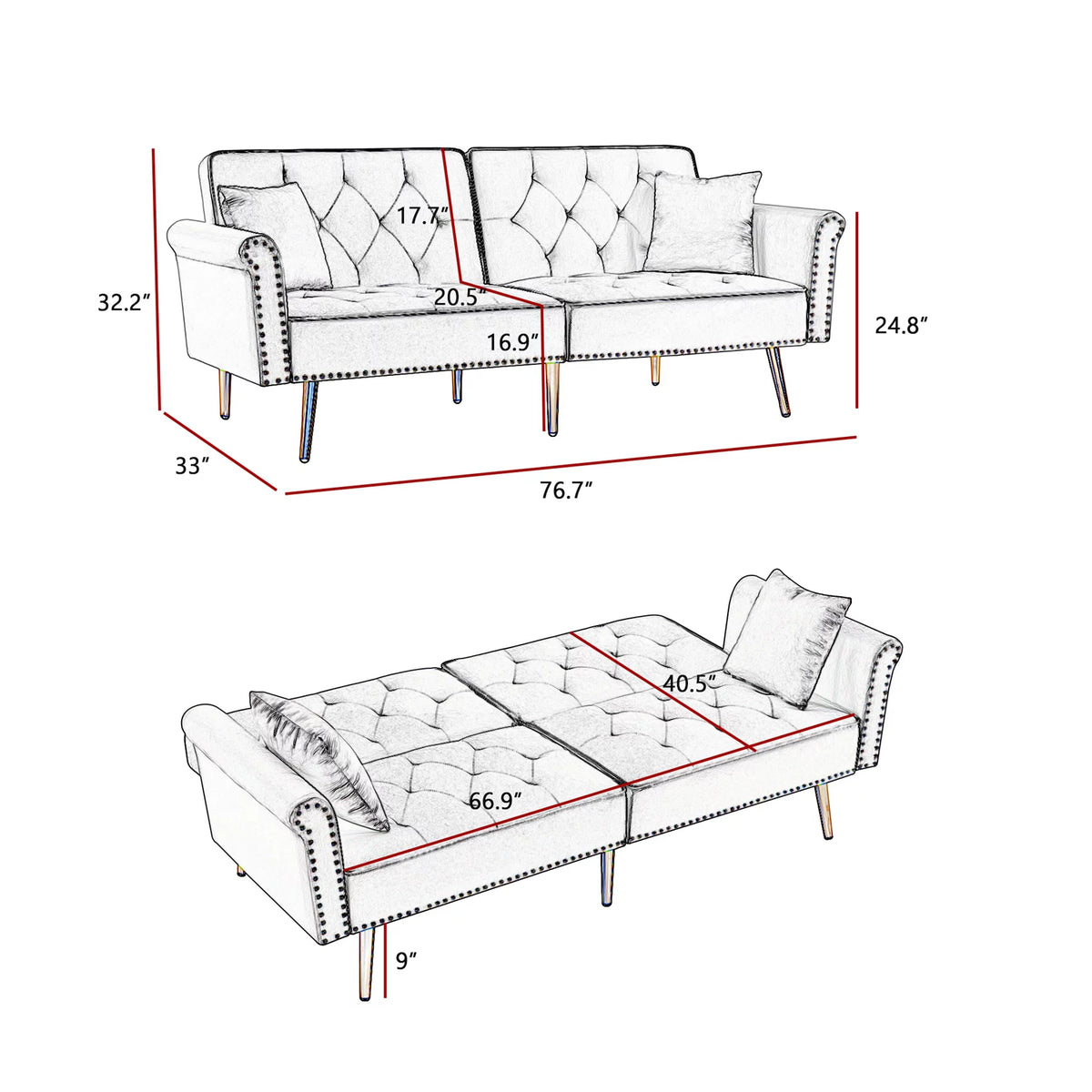 Black Velvet Tufted Futon Sofa Bed U663464