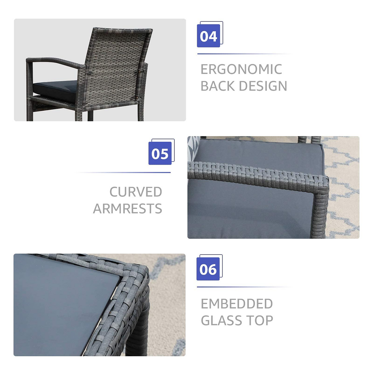 5 Piece Outdoor Patio Wicker Furniture Set with Ottomans Dark Grey G443613