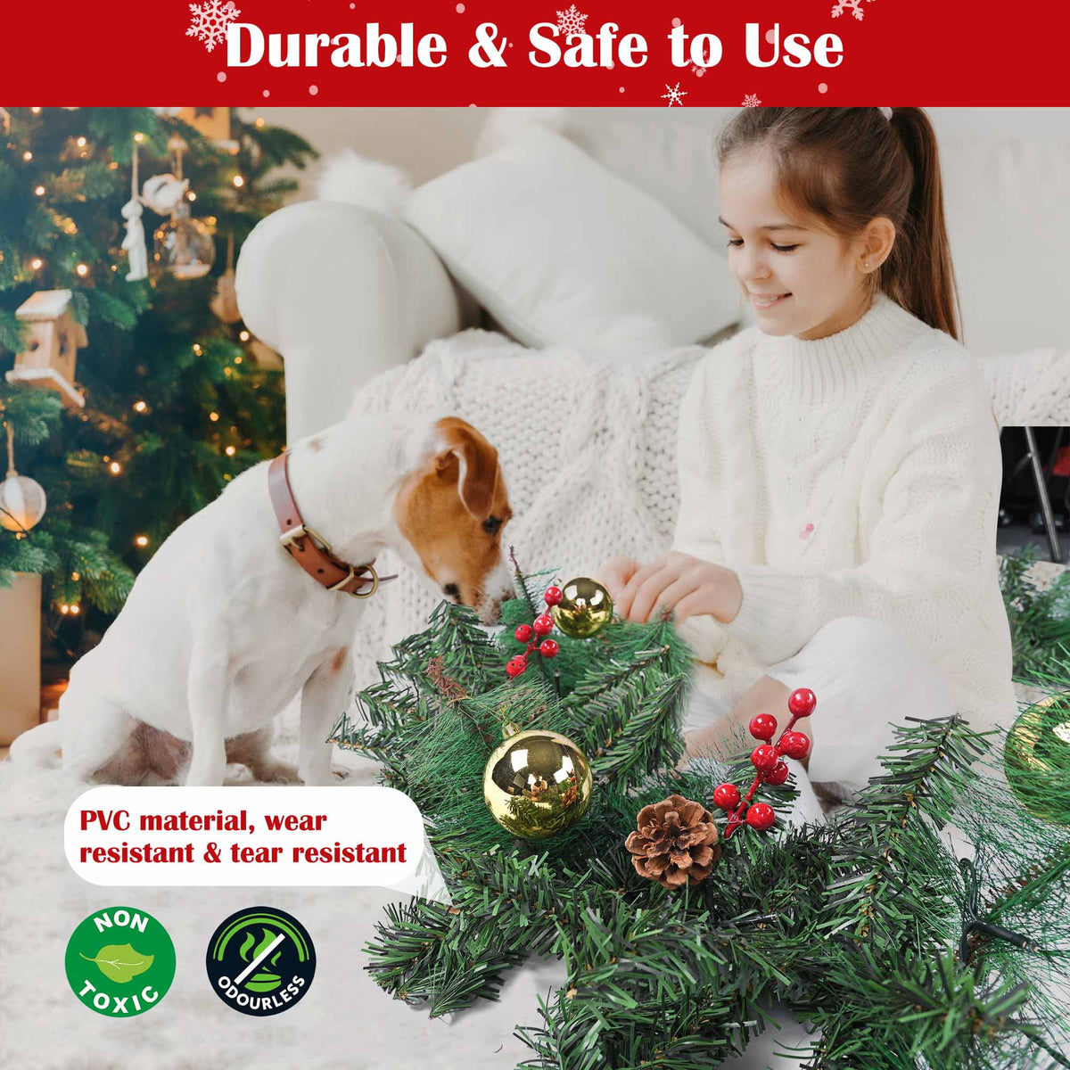 9 FT Pre-lit Christmas Garland Battery Operated Timer Artificial Decor L671
