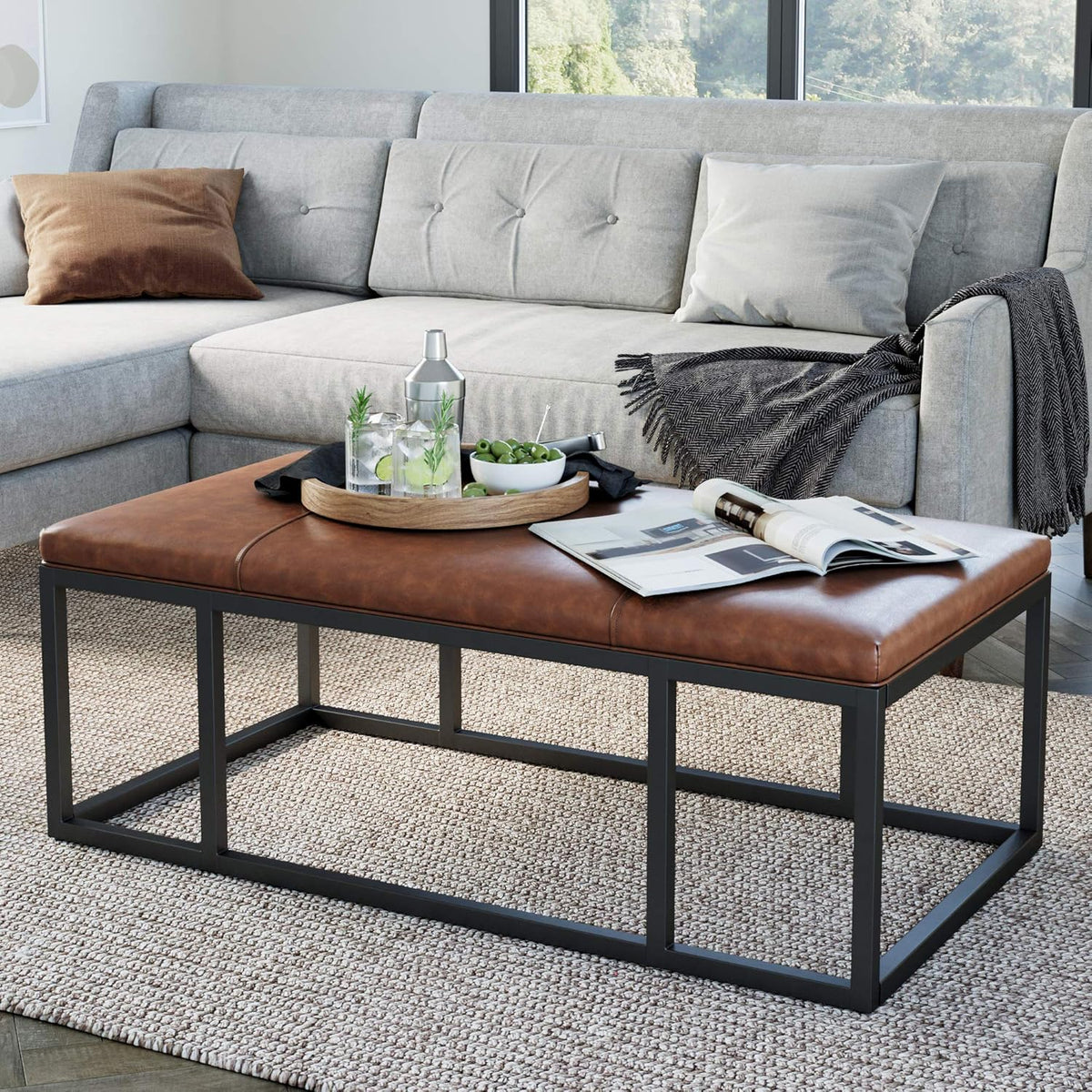Walnut Acacia Veneer Metal Coffee Table L9244