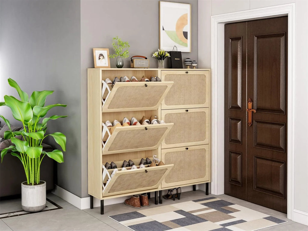 Rattan Shoe Cabinet with 3 Flip Drawers H346
