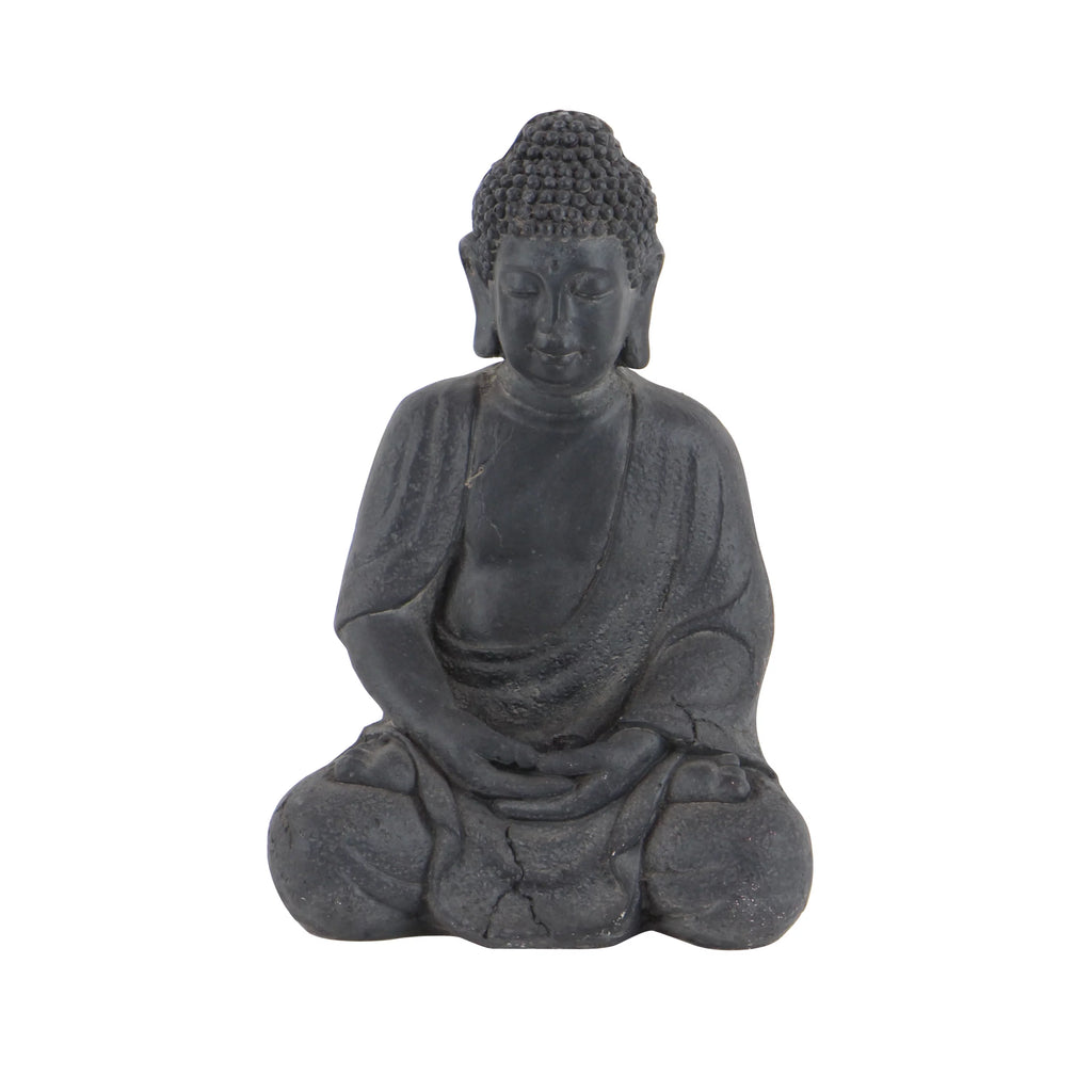 8" x 12" Gray Ceramic Meditating Buddha Sculpture G1753