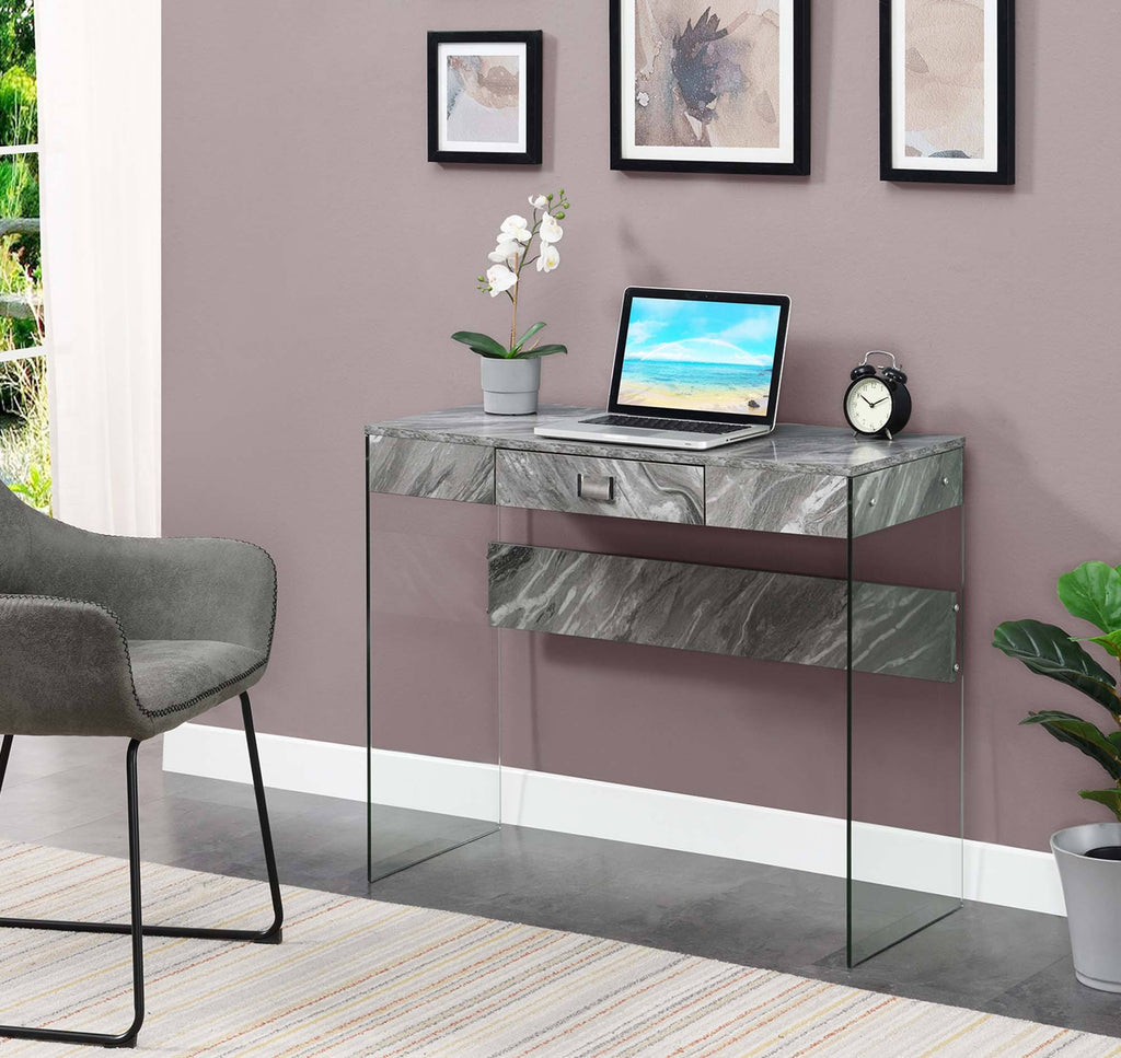 36 in. Glass Desk Gray Marble J787402