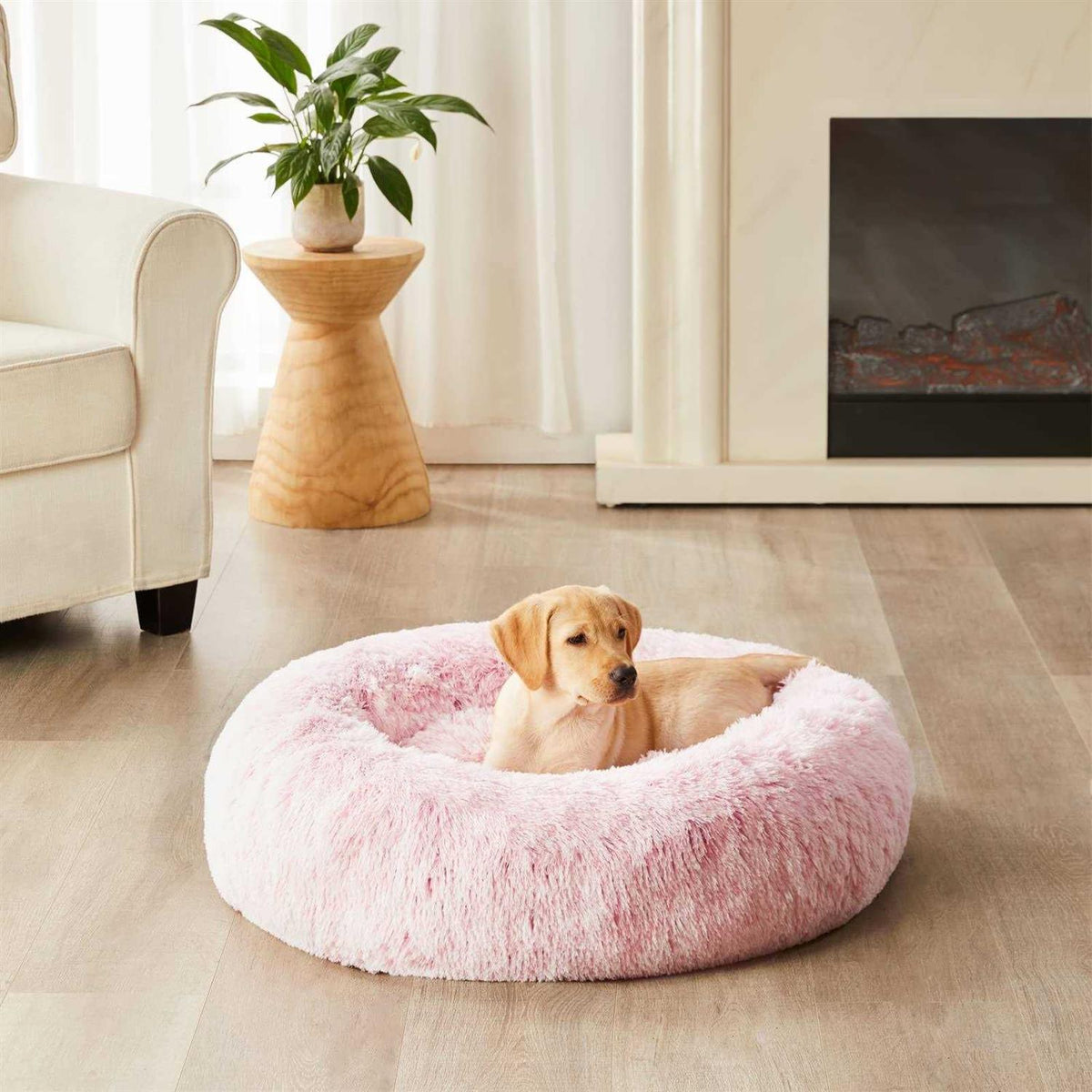 Small Dog Bed Donut Faux Fur Anti-Anxiety Pet Bed P98437