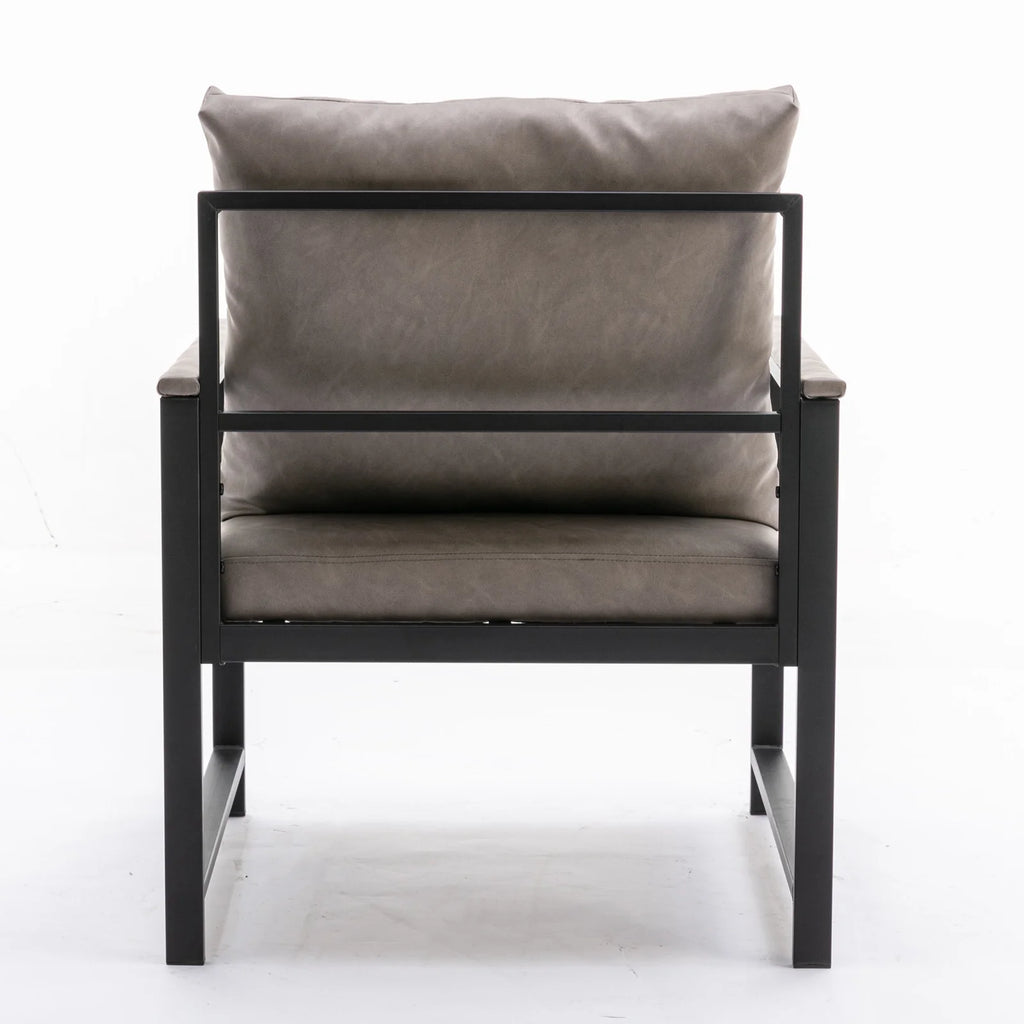 Gray Faux Leather Accent Chair with Black Metal Frame Z15376