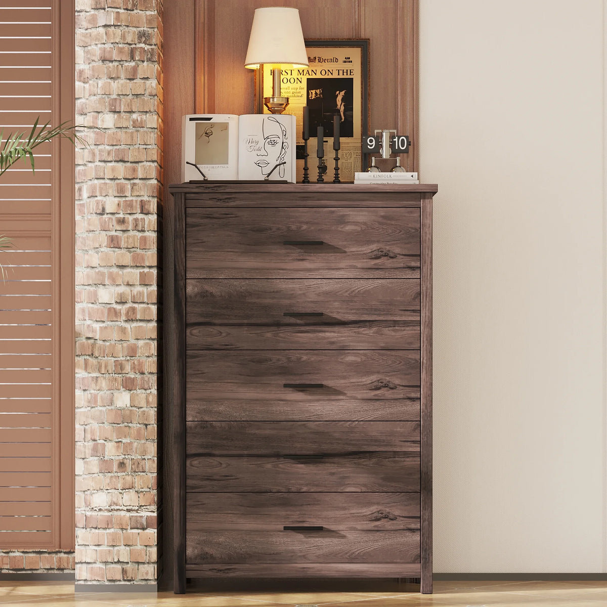 Light Gray 5 Drawer Wood Dresser Q82307