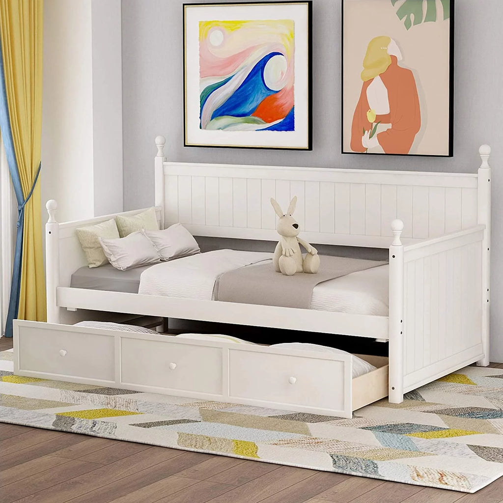 White Wood Daybed with Drawers B904